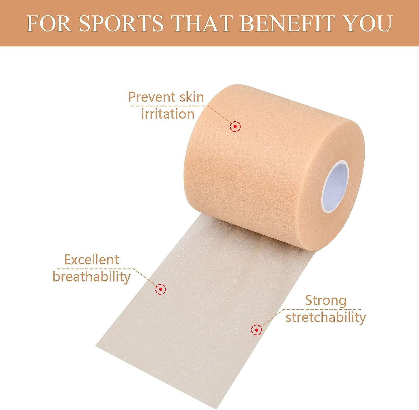 Athletic Foam Tape Sports Foam Tape Pre Wrap Tape Sports Sports Kinesio Tape Elastic Tape Sport Underwrap Tape for Wrists Elbow Knee Knotted Leg